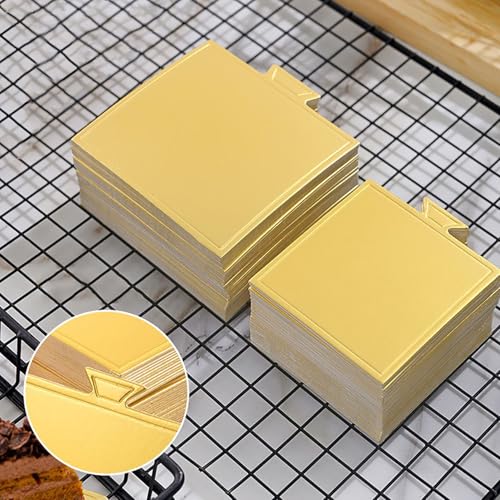 100pcs Mini Gold Cake Boards Assorted Round & Square Dessert Bases for Cakes & Pastries, 3.15 Inch
