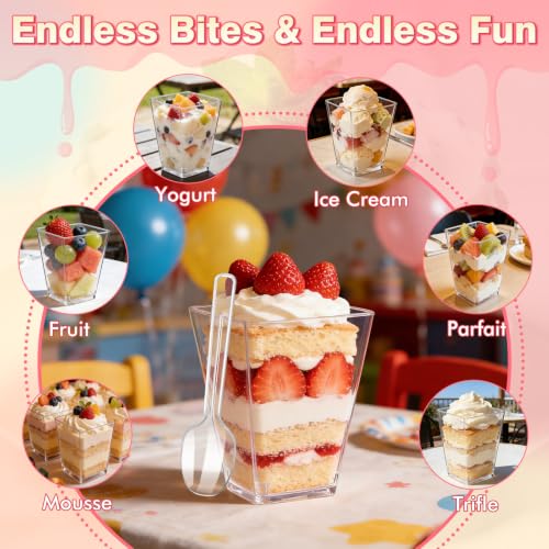5oz Clear Plastic Dessert Cups with Lids & Spoons - 20 Pack
