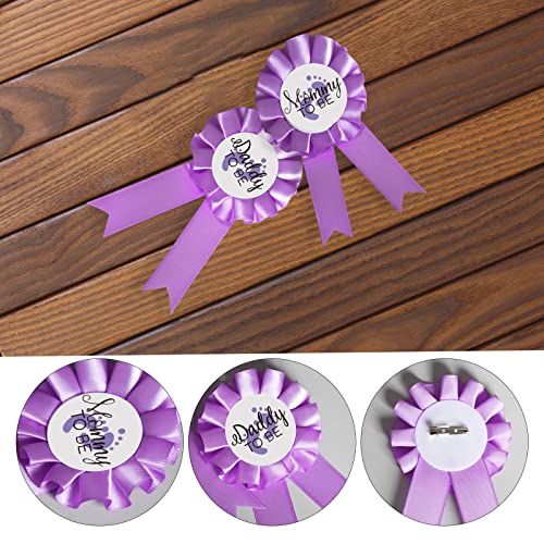 Mommy and Daddy to Be Gender Reveal Badge Pins - Purple Set of 2