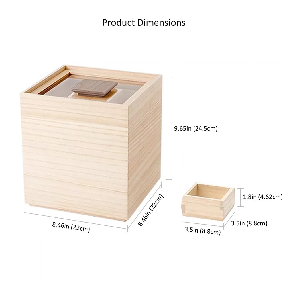 ELEMNTS Wooden Rice Storage Container with Lid and Measuring Cup, 13lbs (5.8kg) - Grains, Beans and Dry Food