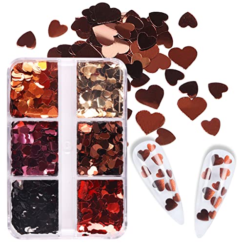 Holographic Heart Nail Glitter Sequins 6 Grids Valentine Art Decals