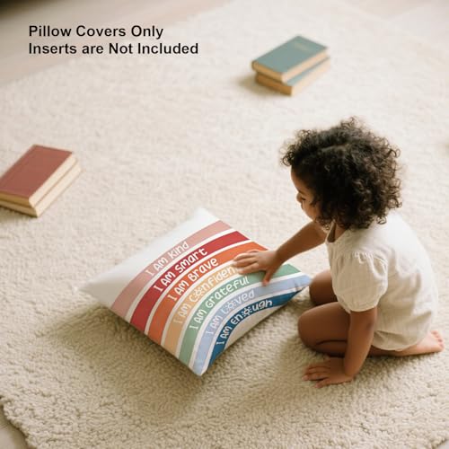 Rainbow Positive Affirmations Throw Pillow Cover, 18x18