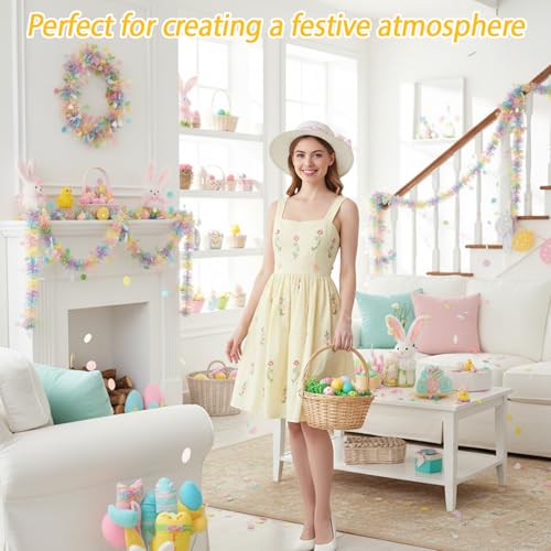 MIRJXB Easter Tinsel Garland - 18M Indoor & Outdoor Holiday Decor