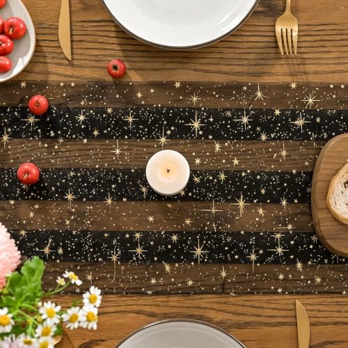 Artoid Mode Gold Stars Black Gauze Table Runner, 28 x 120 Inch