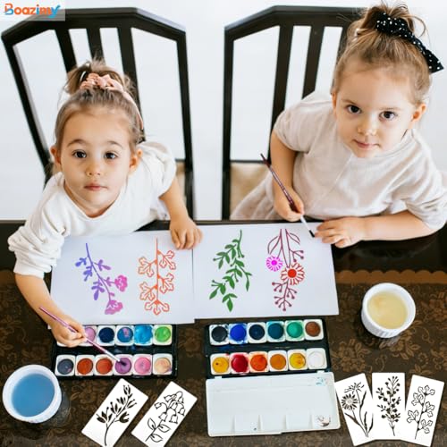 24-Piece Floral & Leaf Stencil Set - Reusable 2.9x5.9 Inch Templates for DIY Crafts