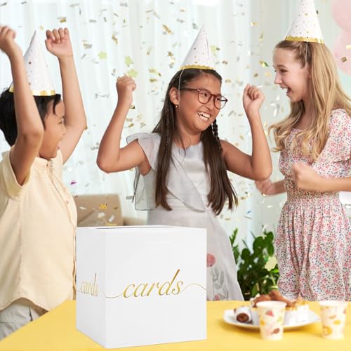 Gold Foil White Card Box for Weddings & Parties - 7.9"