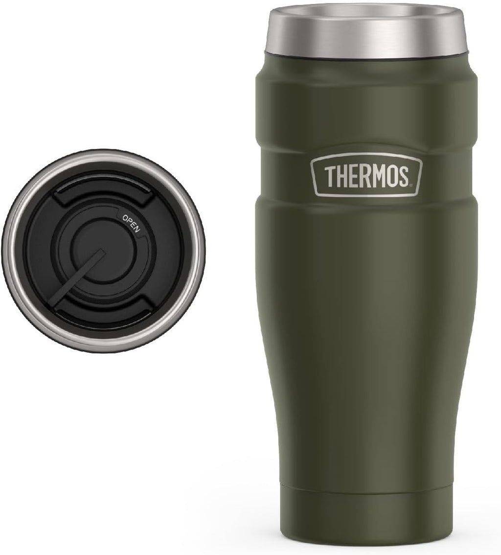 THERMOS Stainless King Vacuum-Insulated Tumbler - 16oz Army Green | Leak-Proof Coffee Cup for Hot & Cold Drinks