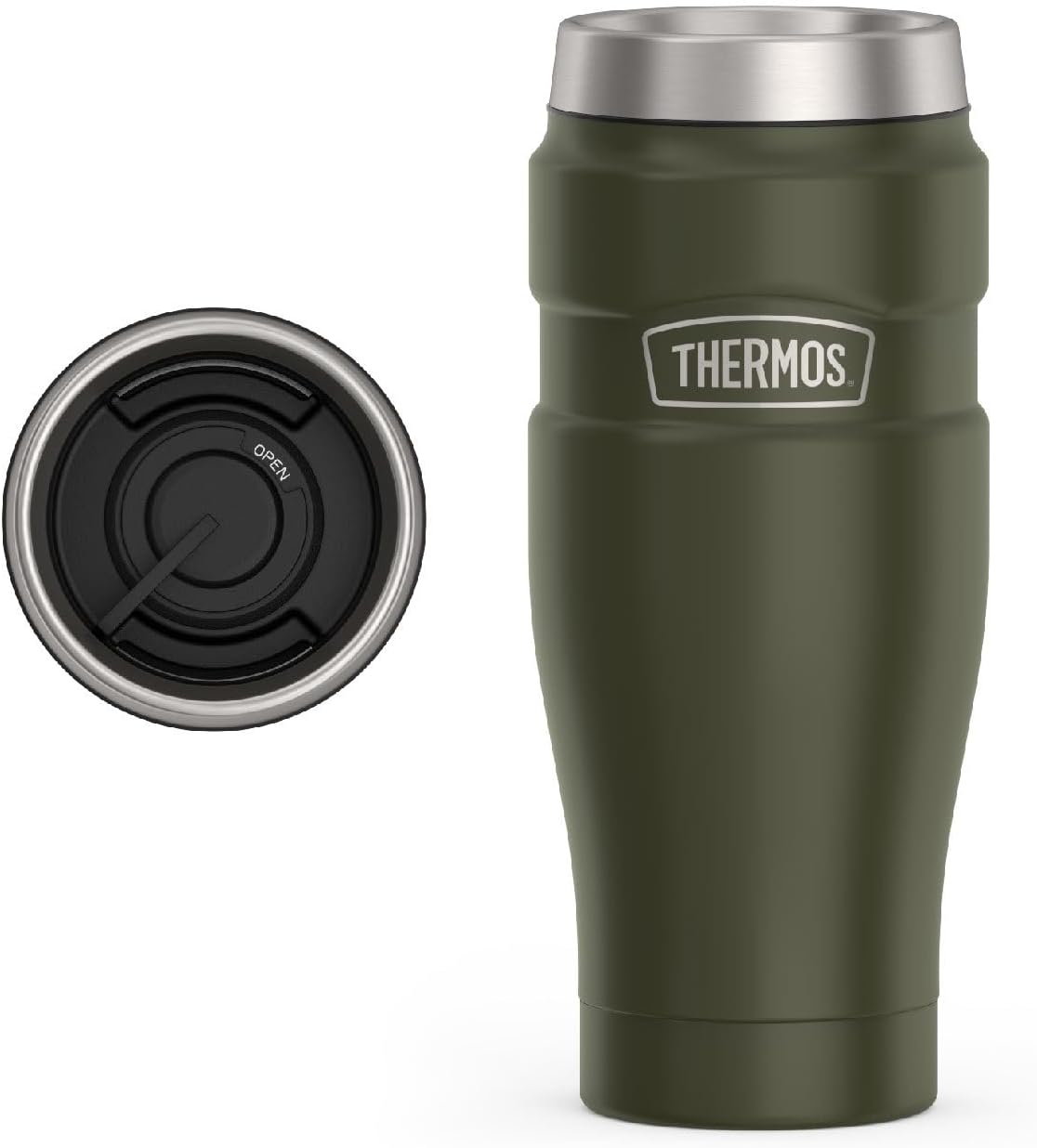 THERMOS Stainless King Vacuum-Insulated Tumbler - 16oz Army Green | Leak-Proof Coffee Cup for Hot & Cold Drinks