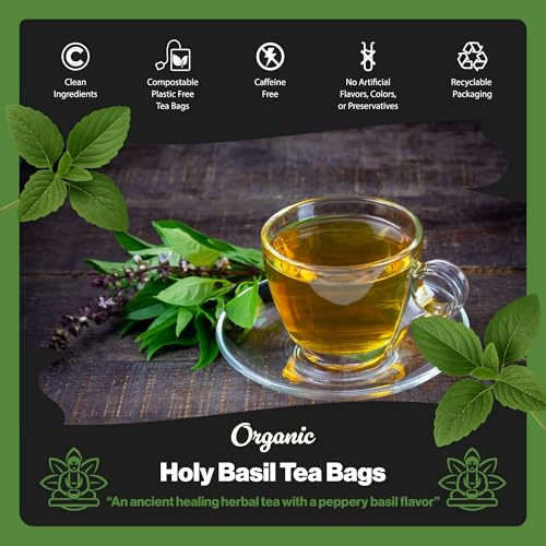 Buddha Teas Organic Holy Basil Tea, Caffeine-Free Herbal Tulsi, 100 Count