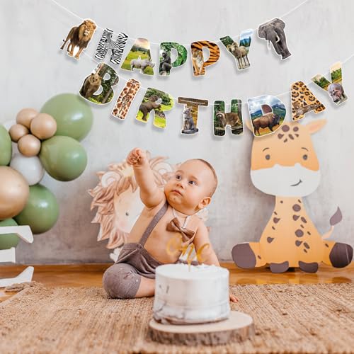 Safari Animals Happy Birthday Banner Jungle Zoo Party Garland