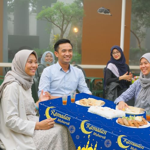 Ramadan Mubarak Table Covers - 2 Pack Disposable Plastic Tablecloths 54" x 108"