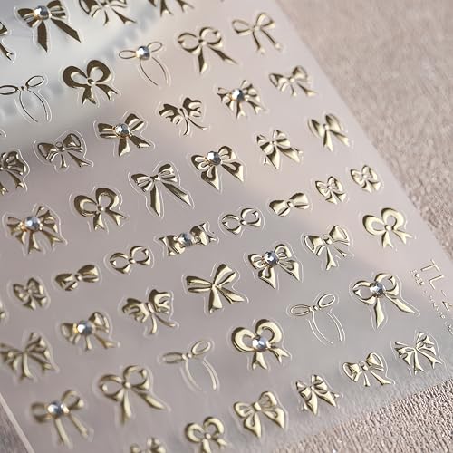 5D Embossed Gold Bow Nail Stickers Self-Adhesive Ribbon Decals