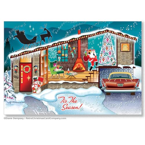 Christmas Greeting Cards - Mid-Century Modern House Design, Pack of 8