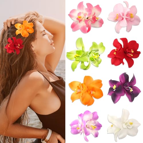 JANYUN 8-Color Bohemian Hawaiian Fabric Flower Hair Clip Set