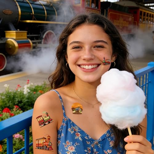 Vintage Train Temporary Tattoos - 8 Sheets Steam Train Party Favors
