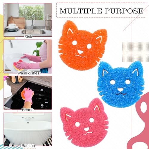 FillTouch Cat Scrub Sponges - 3 Pack, Non-Scratch, Dual-Sided