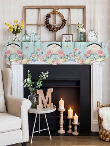 Easter Fireplace Scarf with Bunny & Eggs - 90x17 Inch Floral Decor