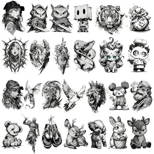 26 Waterproof Temporary Tattoos Realistic Animal & Halloween Designs