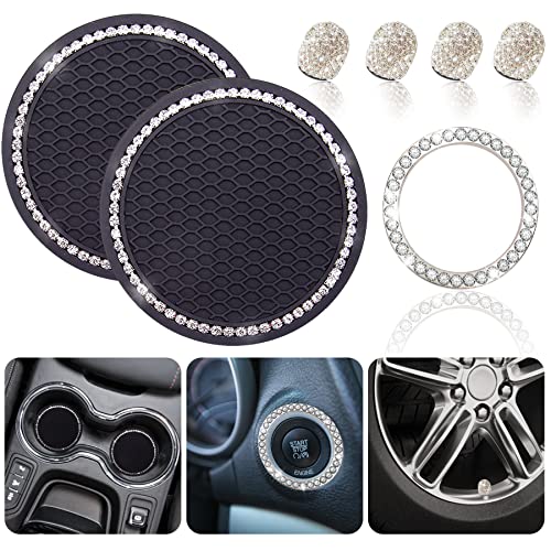 Bling Car Coasters for Cup Holders - 2 Pack Rhinestone Silicone