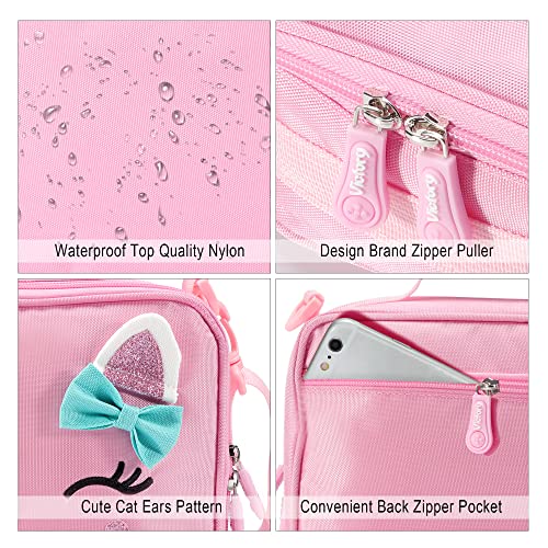 AO ALI VICTORY Insulated Lunch Bag for Girls - Cat Pattern B-PINK