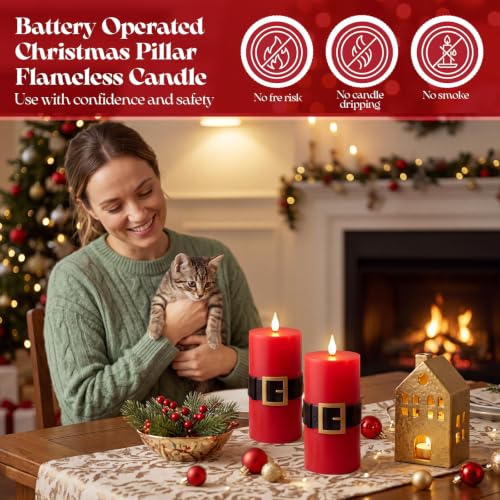 Retisee 2-Pack Christmas Flameless Candles with Santa Belt Design - Red Variation