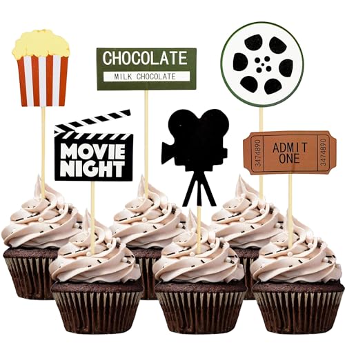 Movie Night Cupcake Toppers - 12PCS Glitter Decorations