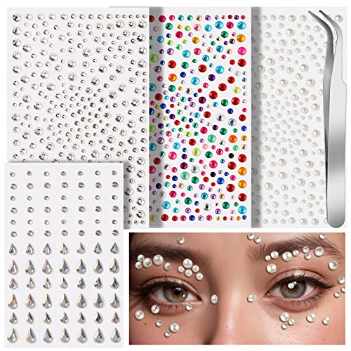 Teenitor Self-Adhesive Face Gems and Pearls for Makeup and Hair
