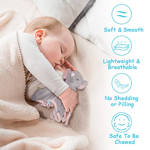 Vicloon Elephant Baby Security Blanket | Plush Lovey with Teether | 10" Snuggle Toy for Infants