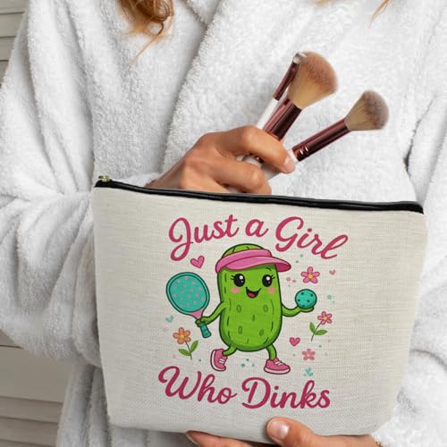 Pickleball Makeup Bag Linen Travel Toiletry Pouch for Women Players