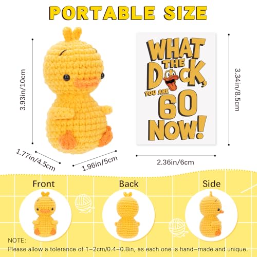 COZYMATE Handmade Crochet Positive Duck Doll with Funny Card 60th Birthday Gift