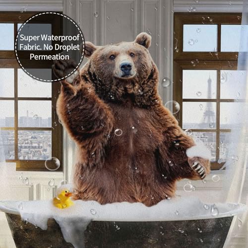 GKMAOLT Funny Bear Shower Curtain 60x72 Inches with 12 Hooks Waterproof Fabric