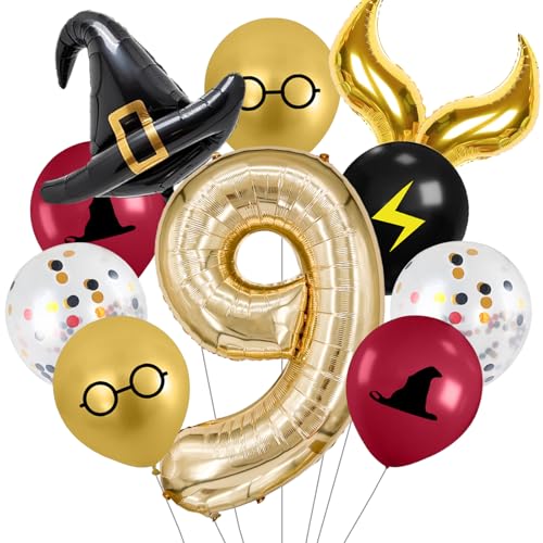 40-Inch Number 9 Magic Wizard Party Balloon Set - Sparkle Theme Decor