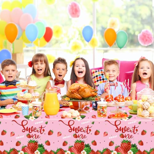 3-Pack Strawberry Tablecloths for Birthday & Baby Shower - 108x54in