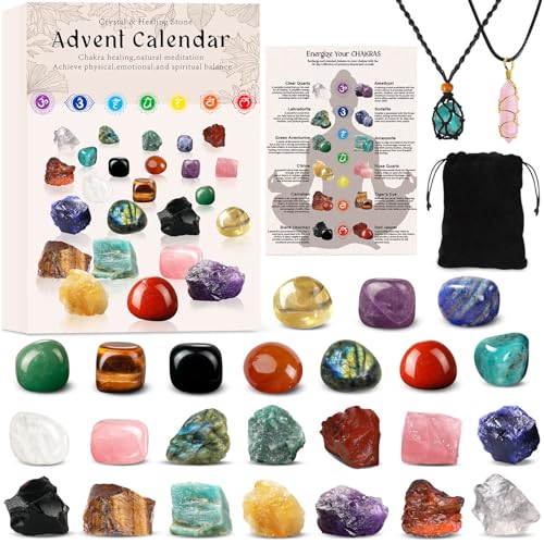 Healing Crystal Advent Calendar 2026 - 24 Chakra Gemstone Set for Self-Care