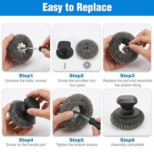 Azureblue 5-Pack Stainless Steel Scrubber with Ergonomic Handle