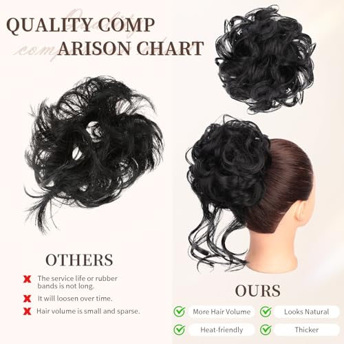 HotPro Messy Hair Bun Scrunchies 2-Piece Synthetic Updo Extension Jet Black