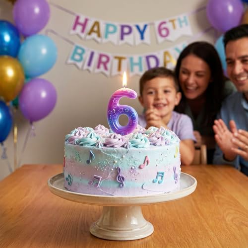 Purple Music Note 6th Birthday Candle - Kpop Cake Topper Decoration