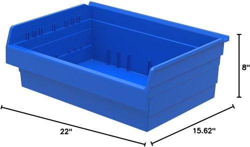 Akro-Mils ShelfMax 8 Plastic Nesting Shelf Bin Box - Blue | 16" L x 22" W x 8" H | Case of 4