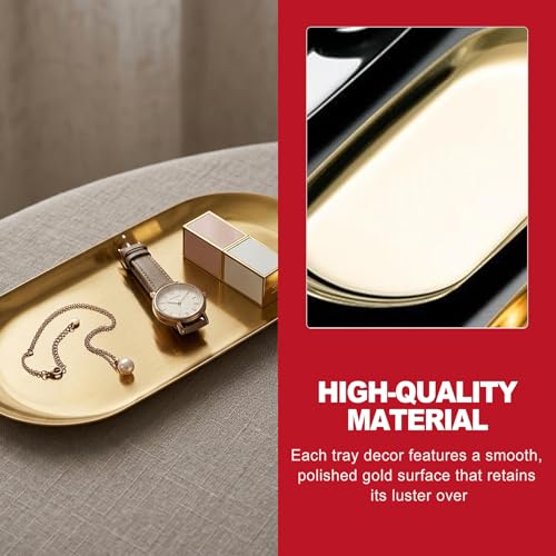KlayXira 2-Pack 7-Inch Gold Stainless Steel Vanity Trays for Jewelry