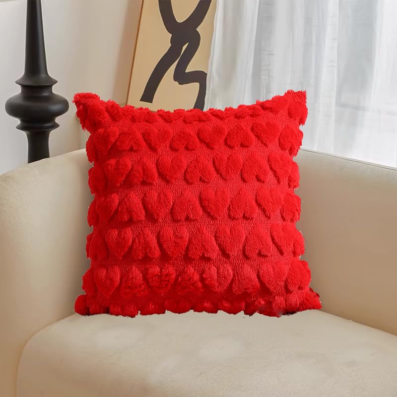 Red 3D Heart Valentine's Day Pillow Covers 18x18, Set of 2 Plush Cases