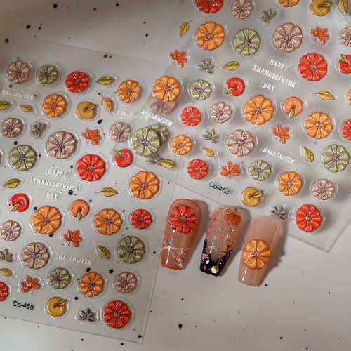 Quezadyl 5D Fall Maple Leaf & Pumpkin Nail Art Stickers (2 Sheets)