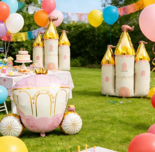 Princess Castle and Carriage Foil Balloons Set - 3pcs