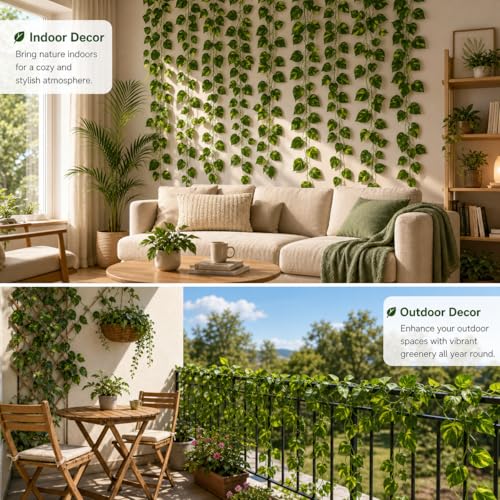 12 Pack Artificial Ivy Leaves Garlands - 7ft Indoor/Outdoor Decor