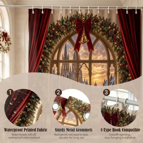 Christmas Shower Curtain Winter Cabin Scene Cardinals 72x72 Inches - Holiday Bathroom Decor