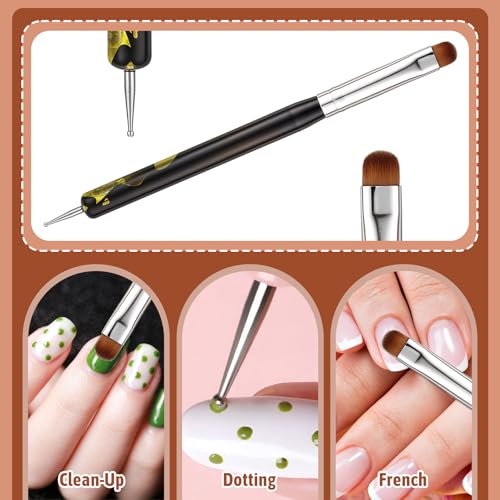 Dual-End French Nail Art Brush and Stippling Tool for Manicure