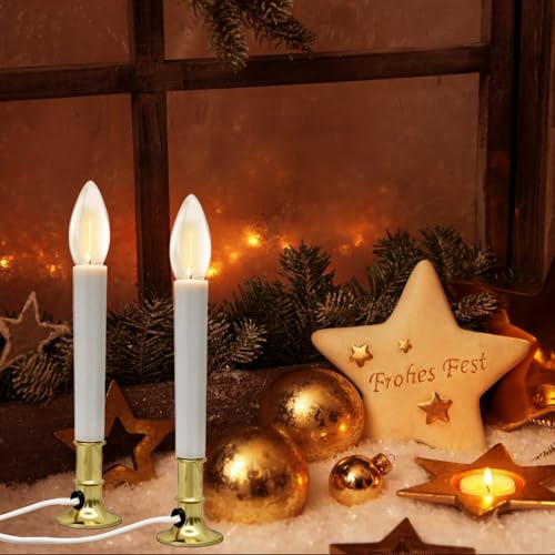 Gold 4 Pack Electric Window Candle Lamps with Brass Base, Dusk to Dawn Sensor
