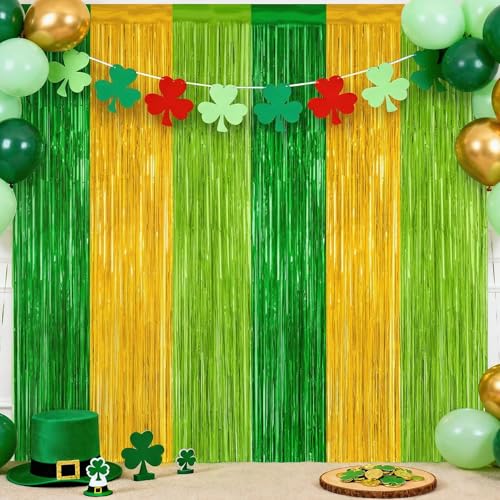 Green Gold Foil Fringe Curtains – 2 Pack 3.3 x 8.3 Ft Party Backdrop
