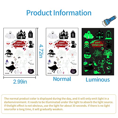 Awinmay Glow in the Dark Halloween Temporary Tattoos for Kids, 360 Pcs