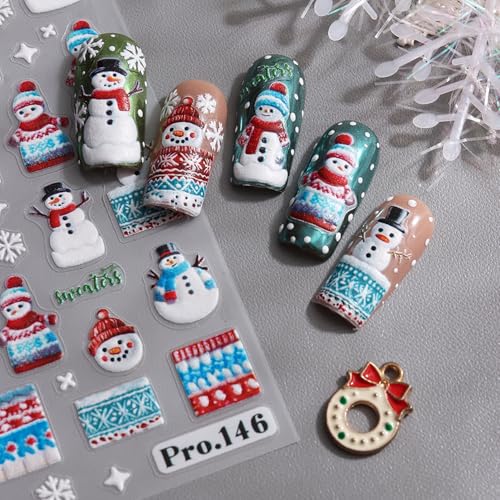 TailaiMei Christmas Nail Decals Stickers - 3 Sheets Self-Adhesive Santa Snowman Holiday Nail Art Decorations