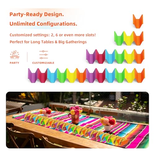 Microwave Safe Taco Holder Set of 6 with Sauce Cups - Colorful & Stackable